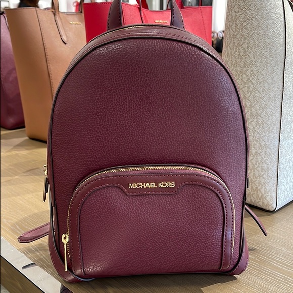 Michael Kors Jaycee Medium Pebbled Leather Backpack
 Oxblood/Golden NWT - Picture 2 of 16